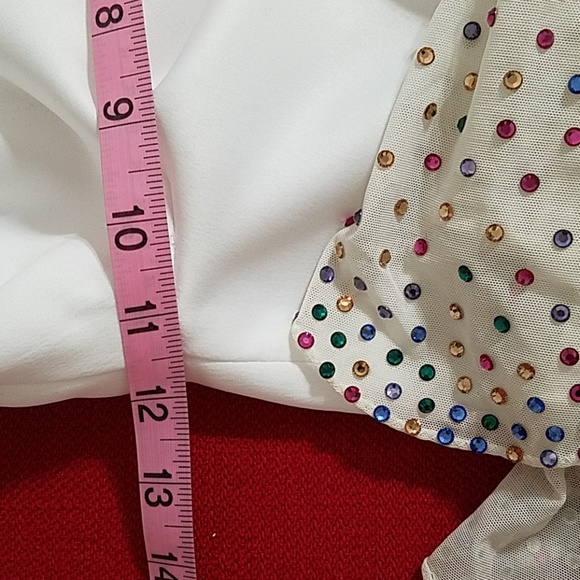 PAGEANT OUTFIT Rhinestone covered white petal design top and pants showgirl Sm - Picture 6 of 8